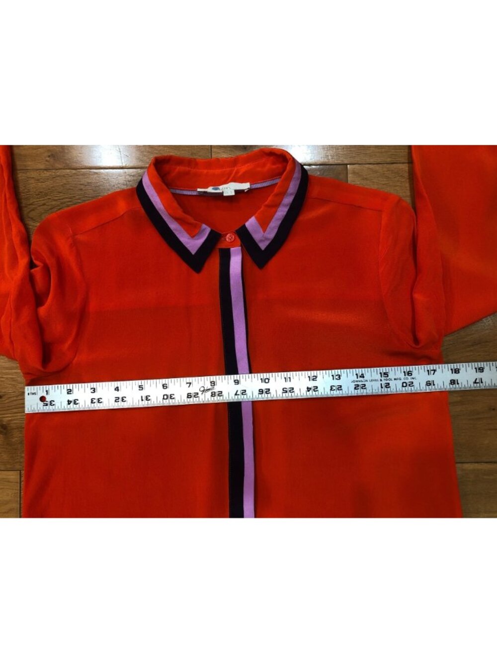 Boden 100% Silk Orange Button Down Blouse With Accent Contrast Trim Size 2 Artsy - Picture 8 of 10